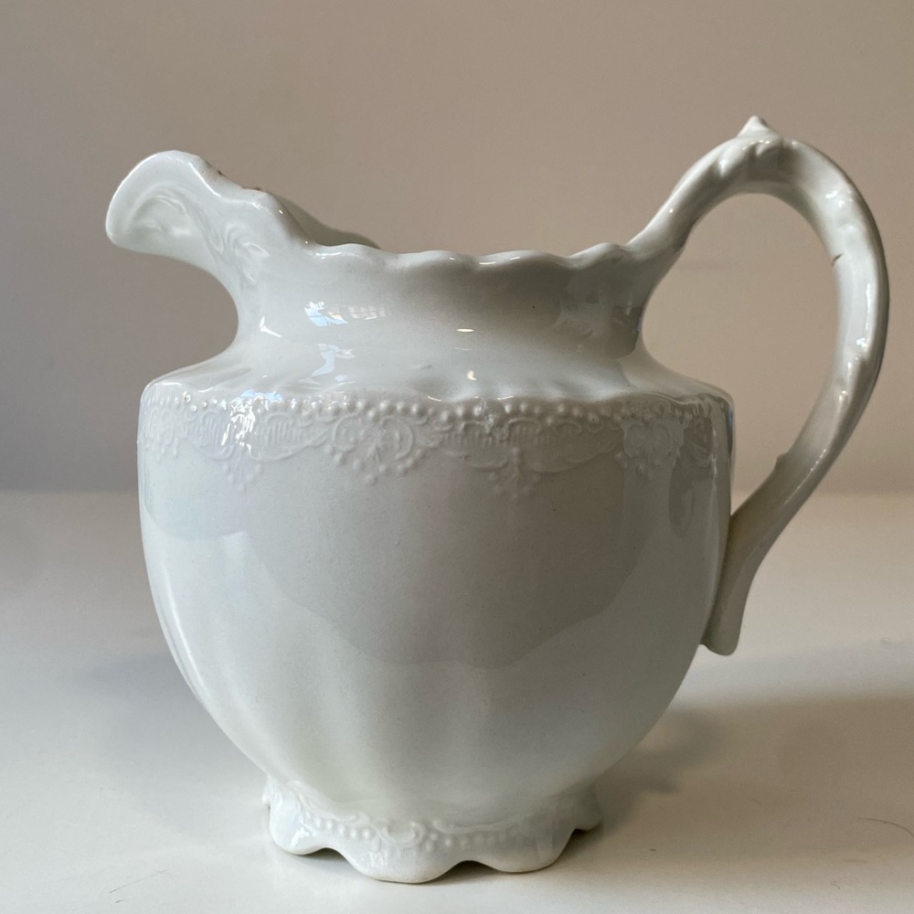 Antique Florence Ironstone White Ceramic Pitcher or Creamer